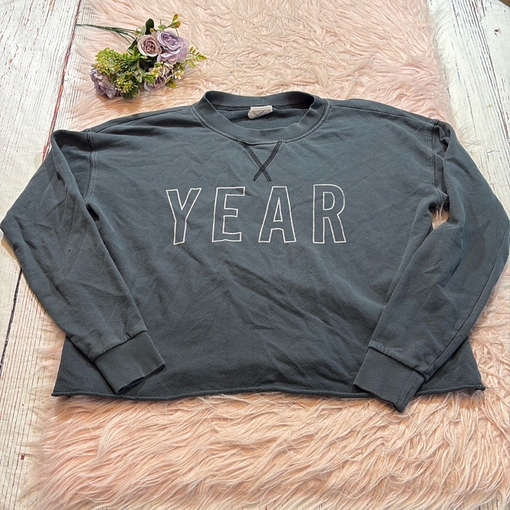 Year of Ours YEAR Washed Black Cut Off Sweatshirt sz XS